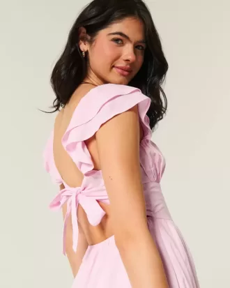 Rochie mini cu mâneci fluturate, talie în V