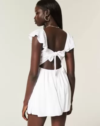 Rochie mini cu mâneci fluturate, talie în V