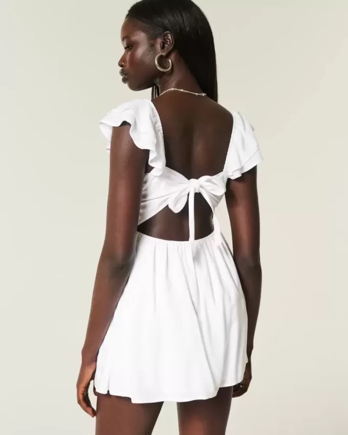 Rochie mini cu mâneci fluturate, talie în V Rochie mini cu mâneci fluturate, talie în V