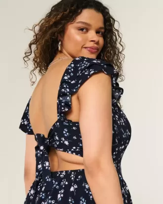 Rochie mini cu mâneci fluturate, talie în V