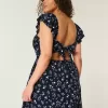 Rochie mini cu mâneci fluturate, talie în V Rochie mini cu mâneci fluturate, talie în V
