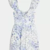 Rochie mini cu mâneci fluturate, talie în V Rochie mini cu mâneci fluturate, talie în V