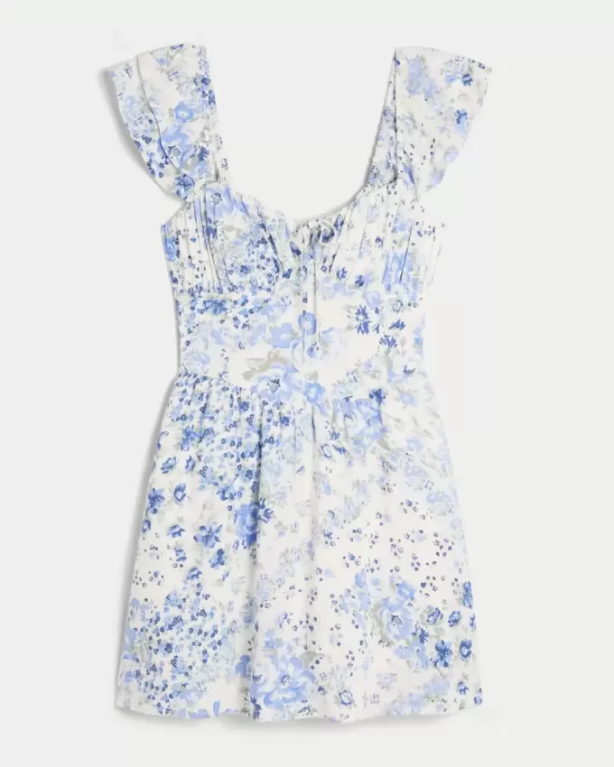 Rochie mini cu mâneci fluturate, talie în V Rochie mini cu mâneci fluturate, talie în V