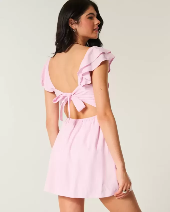 Rochie mini cu mâneci fluturate, talie în V Rochie mini cu mâneci fluturate, talie în V