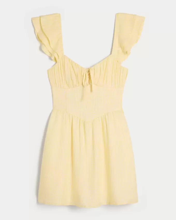 Rochie mini cu mâneci fluturate, talie în V Rochie mini cu mâneci fluturate, talie în V