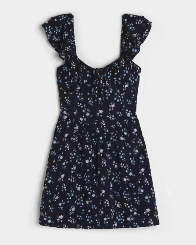 Rochie mini cu mâneci fluturate, talie în V Rochie mini cu mâneci fluturate, talie în V