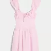 Rochie mini cu mâneci fluturate, talie în V Rochie mini cu mâneci fluturate, talie în V