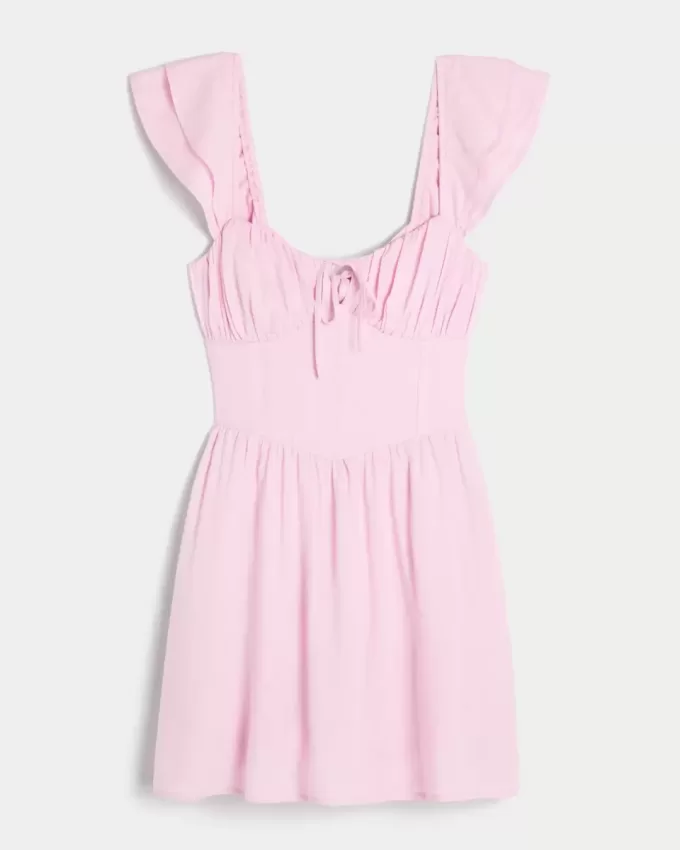 Rochie mini cu mâneci fluturate, talie în V Rochie mini cu mâneci fluturate, talie în V