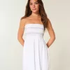 Rochie mini cu smock fără bretele Rochie mini cu smock fără bretele