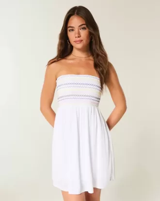 Rochie mini cu smock fără bretele Rochie mini cu smock fără bretele