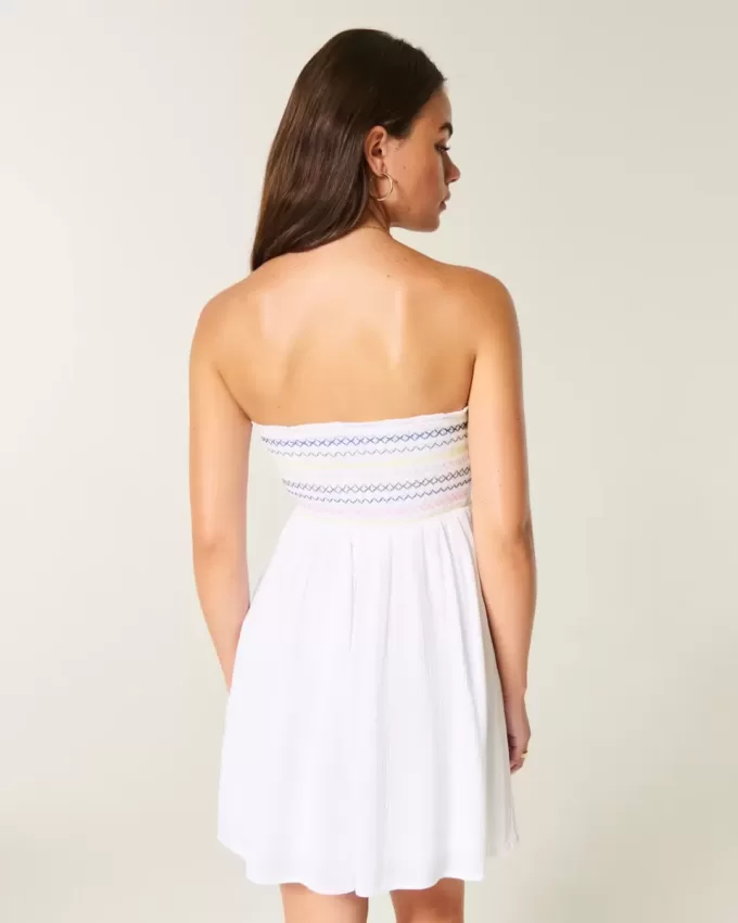 Rochie mini cu smock fără bretele Rochie mini cu smock fără bretele