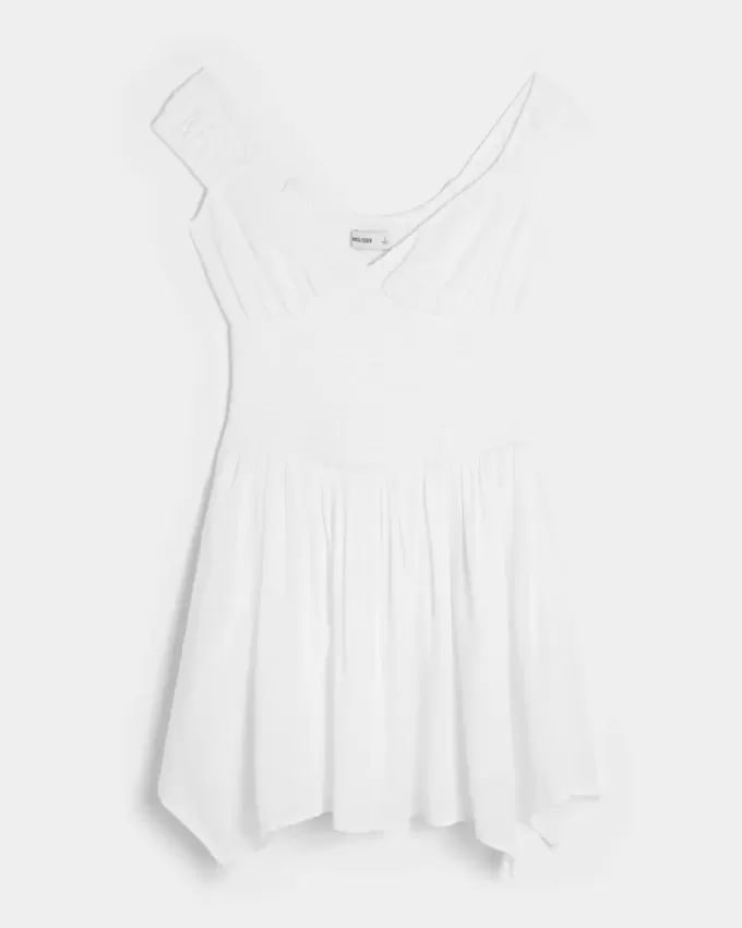 Rochie mini cu tiv asimetric fără umăr Rochie mini cu tiv asimetric fără umăr