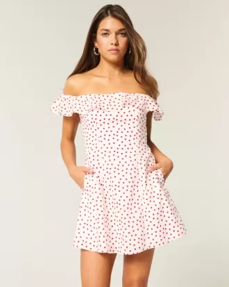Rochie mini cu volan în linie A fără umăr