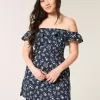 Rochie mini cu volan în linie A fără umăr Rochie mini cu volan în linie A fără umăr
