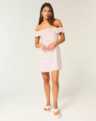 Rochie mini cu volan în linie A fără umăr