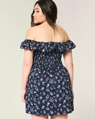 Rochie mini cu volan în linie A fără umăr