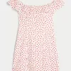 Rochie mini cu volan în linie A fără umăr Rochie mini cu volan în linie A fără umăr