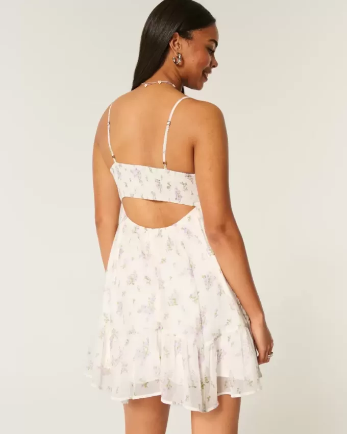 Rochie mini din șifon cu tiv asimetric Rochie mini din șifon cu tiv asimetric