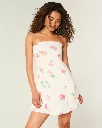 Rochie mini fără bretele din amestec de in