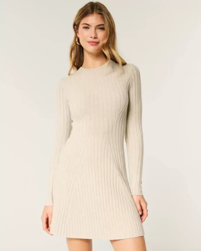 Rochie mini pulover Skater cu nervuri Rochie mini pulover Skater cu nervuri