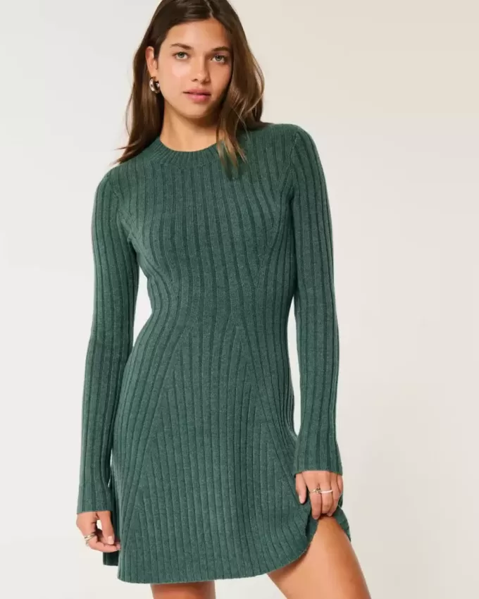 Rochie mini pulover Skater cu nervuri Rochie mini pulover Skater cu nervuri