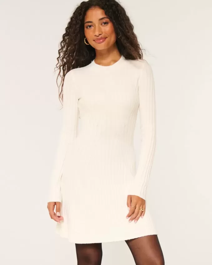 Rochie mini pulover Skater cu nervuri Rochie mini pulover Skater cu nervuri