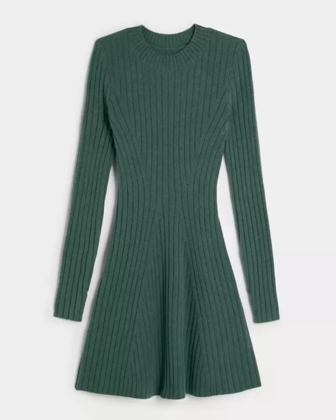 Rochie mini pulover Skater cu nervuri Rochie mini pulover Skater cu nervuri