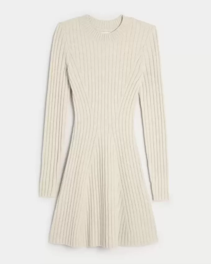 Rochie mini pulover Skater cu nervuri Rochie mini pulover Skater cu nervuri
