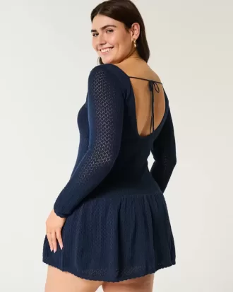 Rochie mini skater cu mânecă lungă, cu talie scăzută, în stil croșetat