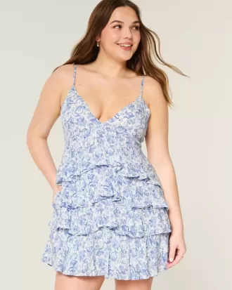 Rochie mini tip babydoll cu decolteu în V cu volane