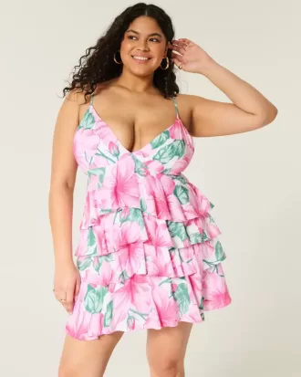 Rochie mini tip babydoll cu decolteu în V cu volane