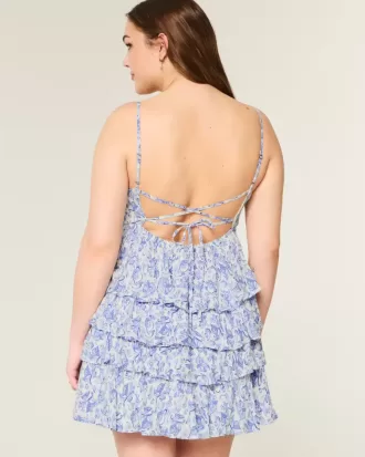 Rochie mini tip babydoll cu decolteu în V cu volane