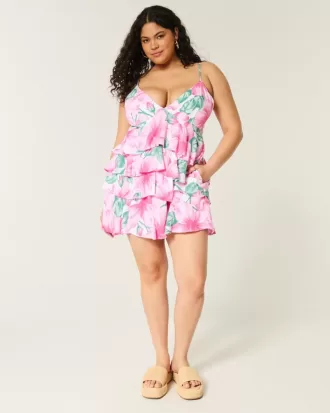 Rochie mini tip babydoll cu decolteu în V cu volane