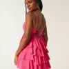 Rochie mini tip babydoll cu decolteu în V cu volane Rochie mini tip babydoll cu decolteu în V cu volane