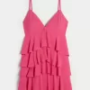 Rochie mini tip babydoll cu decolteu în V cu volane Rochie mini tip babydoll cu decolteu în V cu volane