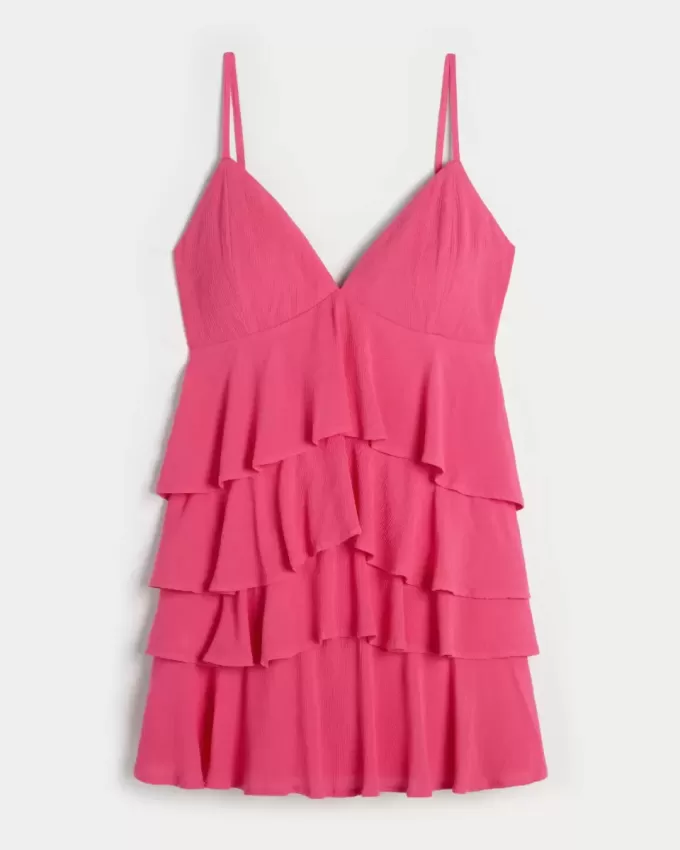 Rochie mini tip babydoll cu decolteu în V cu volane Rochie mini tip babydoll cu decolteu în V cu volane