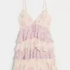 Rochie mini tip babydoll cu decolteu în V cu volane Rochie mini tip babydoll cu decolteu în V cu volane