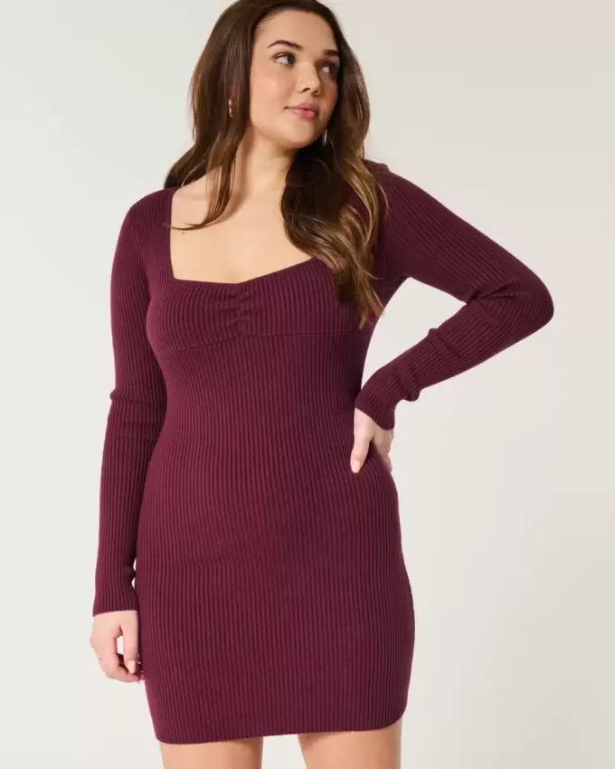 Rochie pulover cu mânecă lungă Cinch Bust cu spatele deschis Rochie pulover cu mânecă lungă Cinch Bust cu spatele deschis