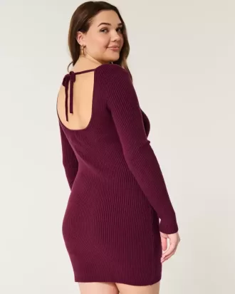 Rochie pulover cu mânecă lungă Cinch Bust cu spatele deschis