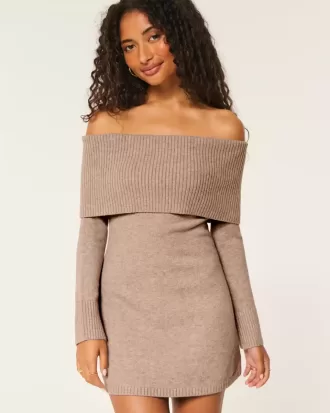 Rochie pulover cu umăr dezactivat