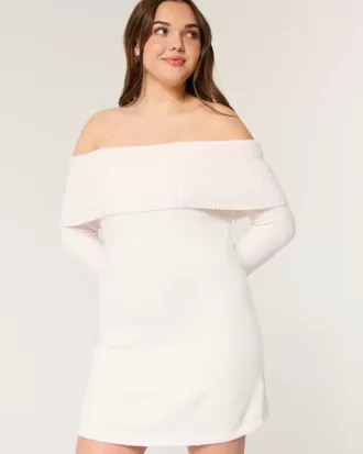 Rochie pulover cu umăr dezactivat