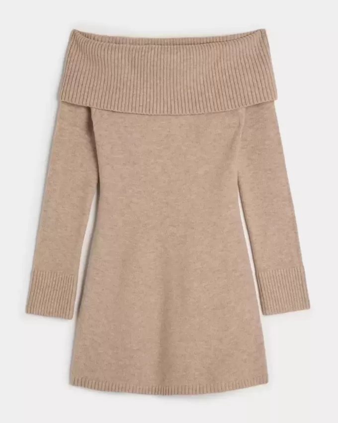 Rochie pulover cu umăr dezactivat Rochie pulover cu umăr dezactivat