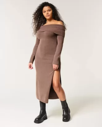 Rochie pulover midi cu umeri