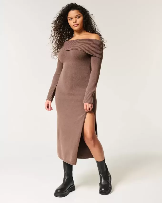 Rochie pulover midi cu umeri Rochie pulover midi cu umeri