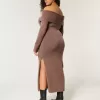 Rochie pulover midi cu umeri Rochie pulover midi cu umeri