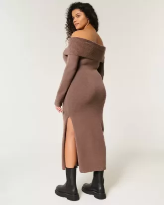 Rochie pulover midi cu umeri