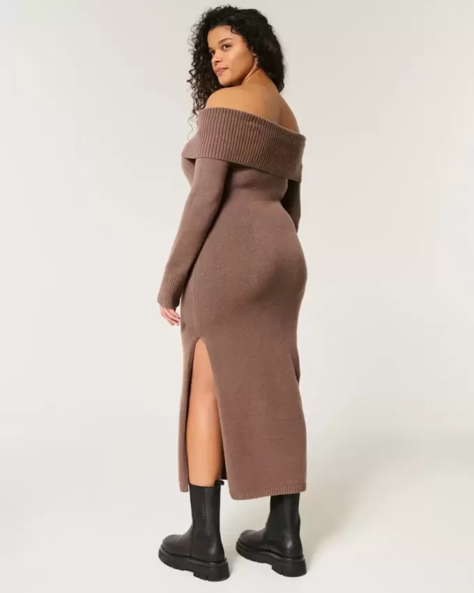 Rochie pulover midi cu umeri Rochie pulover midi cu umeri