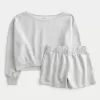 Set hanorac și pantaloni scurți din lână ușor fără umăr