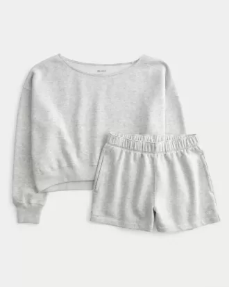 Set hanorac și pantaloni scurți din lână ușor fără umăr
