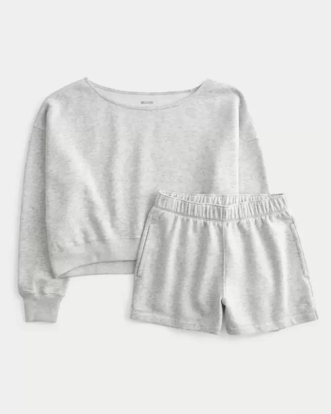 Set hanorac și pantaloni scurți din lână ușor fără umăr